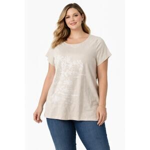 NWOT D&Co Denim & Company Women’s 2XL Beige Graphic Short Sleeve Tee